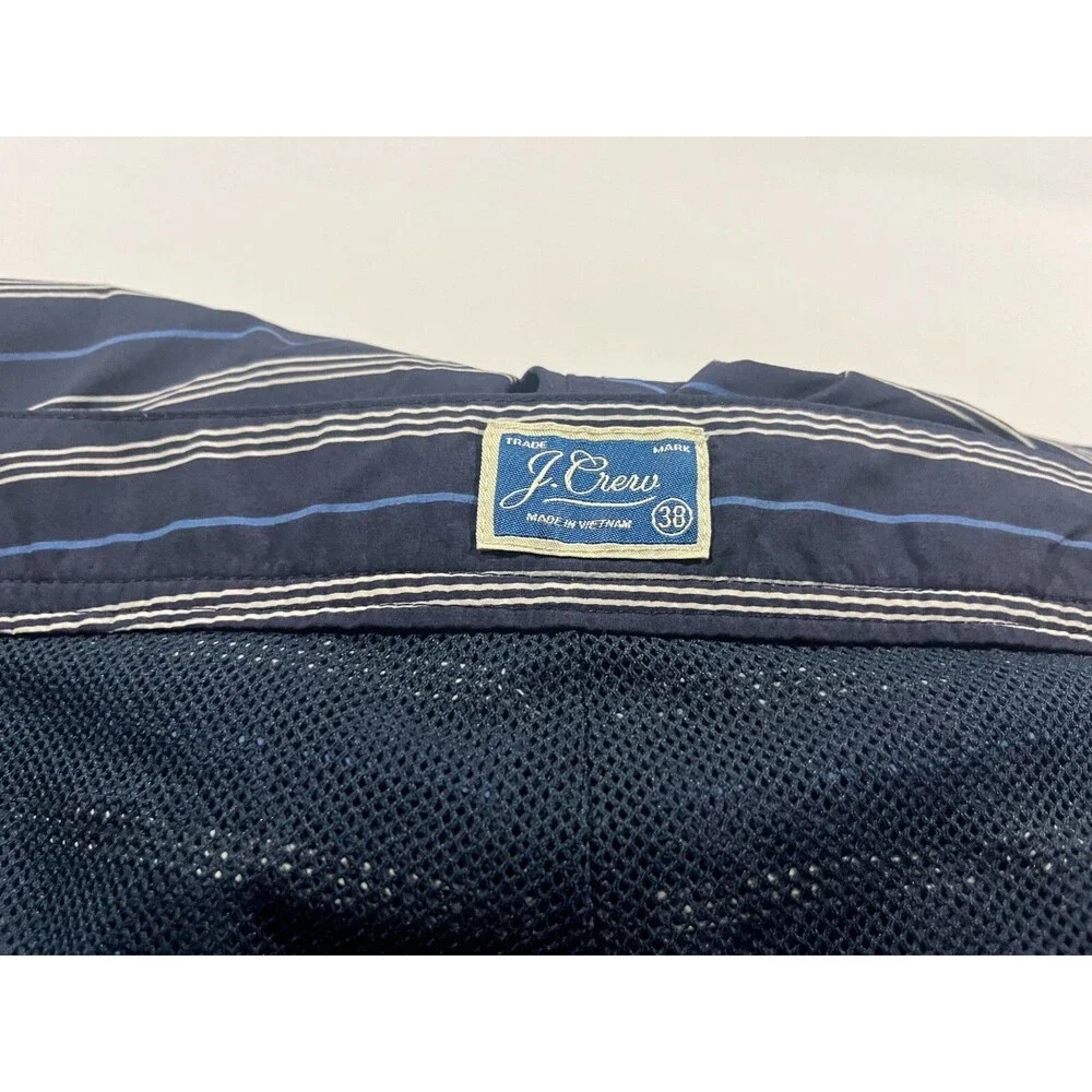 J. Crew Swim Trunks Mens Blue Striped Poly Preppy Surf Shorts Drawstring Sz 38